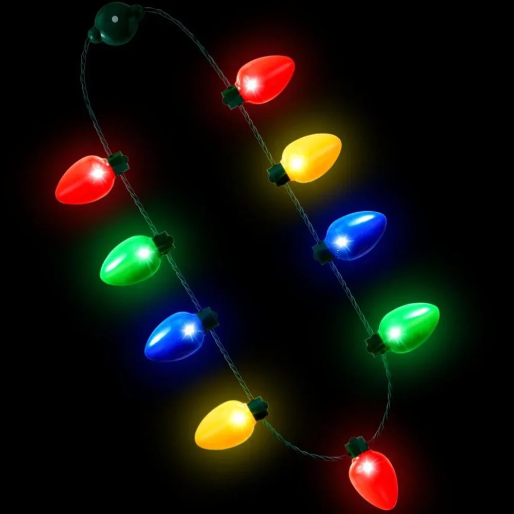 6 Packs Christmas LED Light Up Bulb Necklaces 9 Bulbs LED Necklaces Holiday Nack